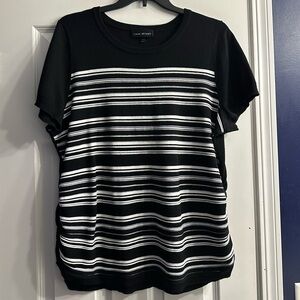 Lane Bryant Black and White Striped Short Sleeve Tee